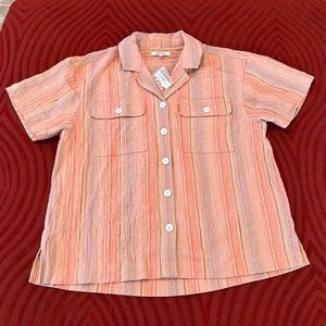 Madewell M Cotton Linen Button-Up Striped Blouse